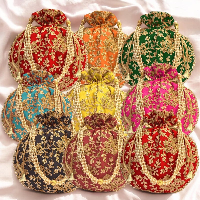 IGH Ethnic Potli Bag Ladies Handbag Batwa Pearls Handle Clutch Purse for Bridal Women - Image 5